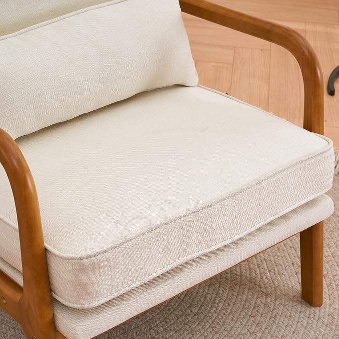 VINGLI Fine Linen Beige Comfy Accent Chair, Mid Century Modern Lounge Armchair - Image 8