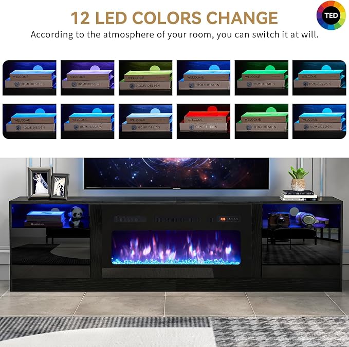 oneinmil 90” TV Stand with 50” Electric Fireplace, Large Modern Media - Image 3
