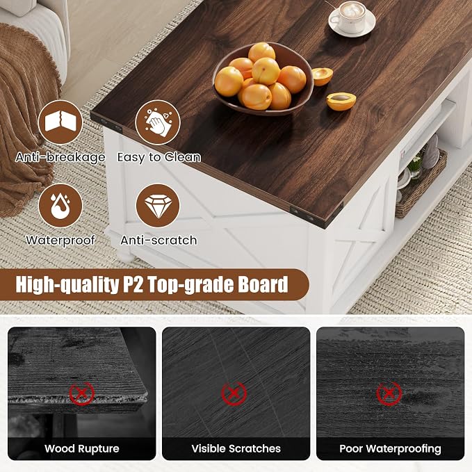 ALLSTAND 48" Farmhouse Lift Top Coffee Table - Image 3