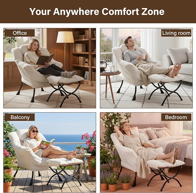 Welnow Lazy Chair with Ottoman, Modern Accent Chair with Armrests and a Side - Image 6