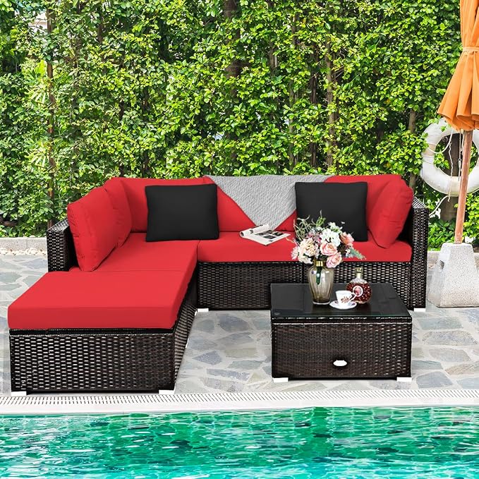 Tangkula 6 Piece Patio Furniture Set, Outdoor Deck Lawn Backyard Sectional Sofa - Image 3