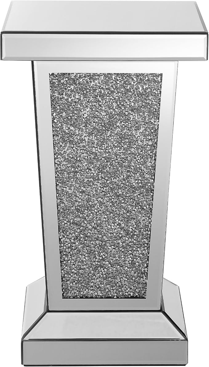 Silver Mirrored End Table with Crystal, Modern Side Accent Table, Square Small - Image 9
