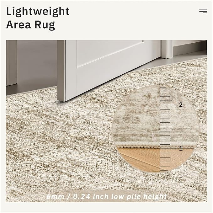 5x8 Area Rugs Brown Low Pile Indoor Washable Trendy Faded Style Rugs - Image 7