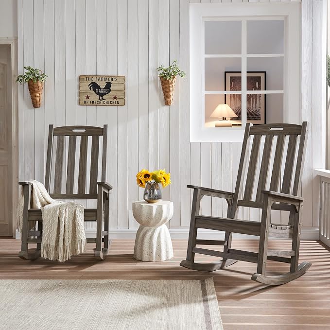Psilvam Outdoor Rocking Chair Set of 2, Poly Lumber Oversized Rocking Chair - Image 6