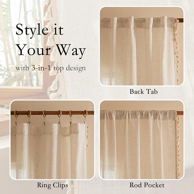MYSKY HOME 96 Inch Length Farmhouse Semi Sheers Light Filtering Privacy Drapes - Image 3