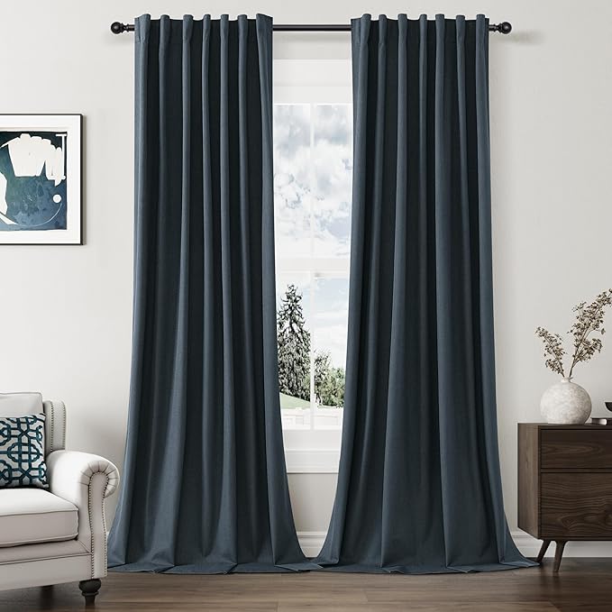 Guken 100% Blackout Linen Curtains 120 Inch Length 2 Panels Set by Guken