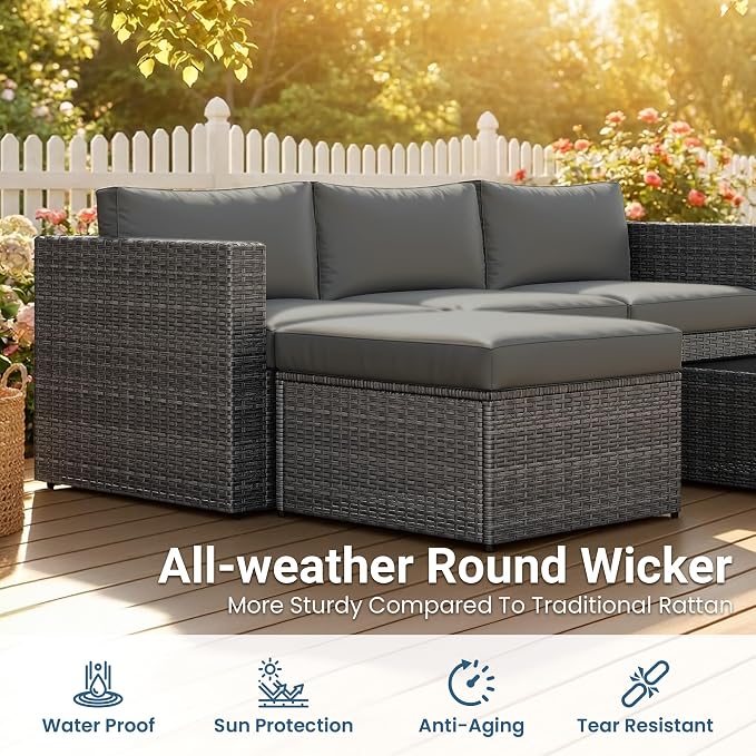 Wisteria Lane 5-Pieces Outdoor Patio Furniture Set, All Weather Wicker Rattan - Image 3