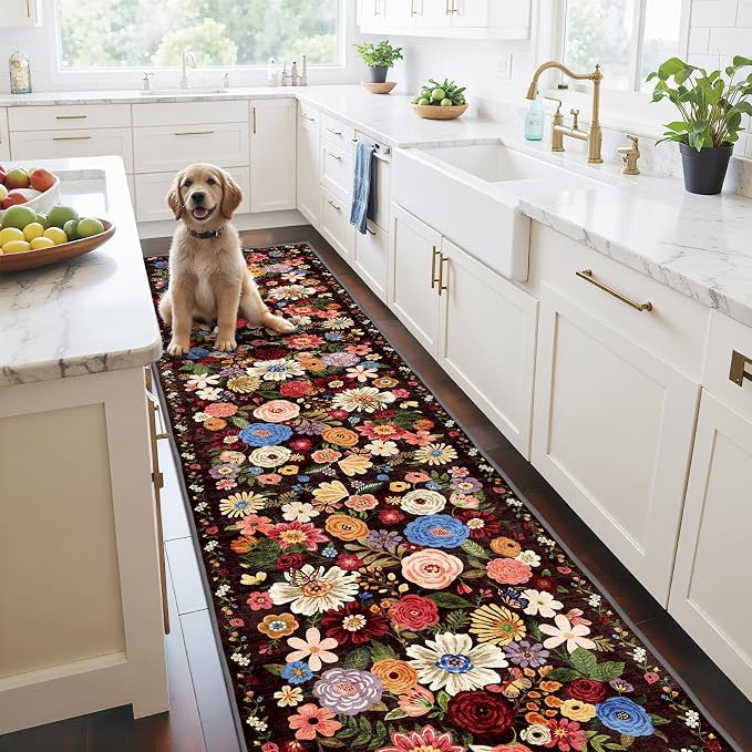 Black/Brown Kitchen Rug 2x6, Non Slip Washable Runner Rugs by WelcometoBabovid