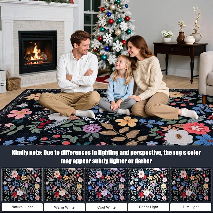 10x12 Area Rugs for Living Room: Floral Washable Rug Vintage Large Soft Boho - Image 9