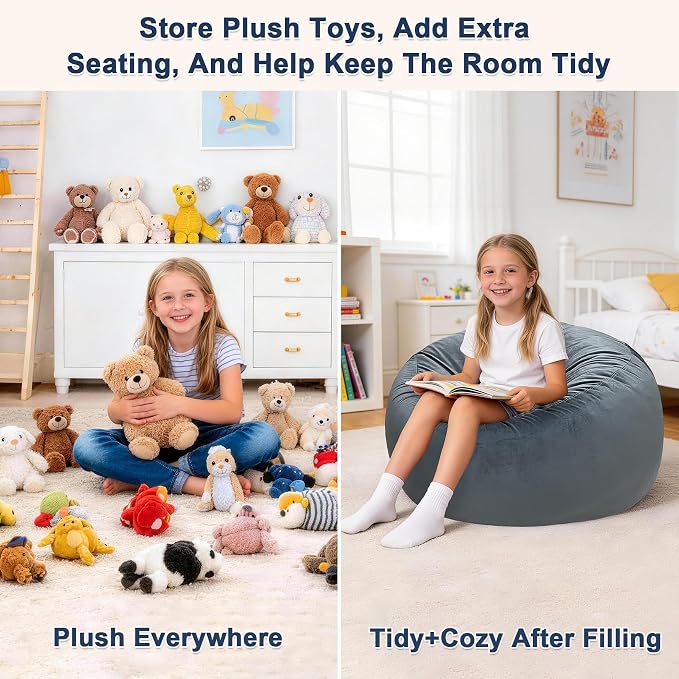 Lukeight Stuffed Animals Storage Bean Bag Chair Cover - Image 6