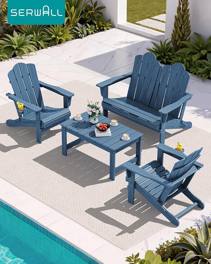 SERWALL 4 Pieces HDPE Patio Adirondack Chair Set, 2 Adirondack Chair - Image 5