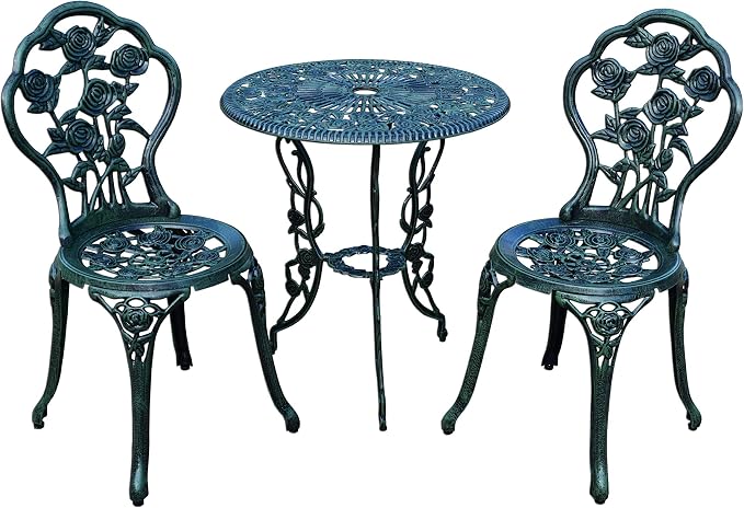 Oakland Living Cast Aluminum Conversation Set Metal Antique Green 3 Piece Patio by Oakland+Living