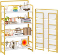 4NM No Assembly Extra Wide 4 Tiers Folding Bookshelf Storage Shelves Vintage by 4NM