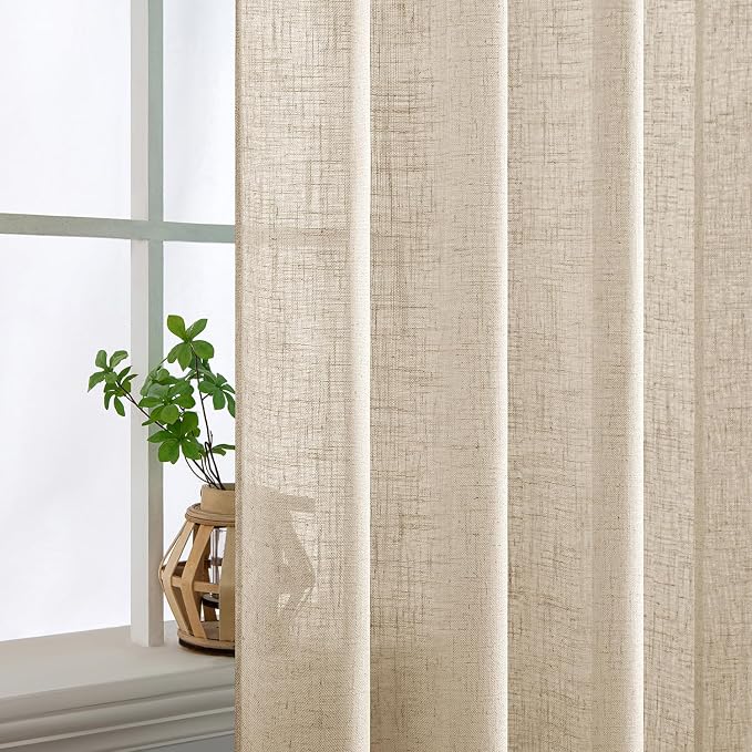 MIULEE Light Taupe Linen Curtains 84 Inch Length 2 Panels - Image 5