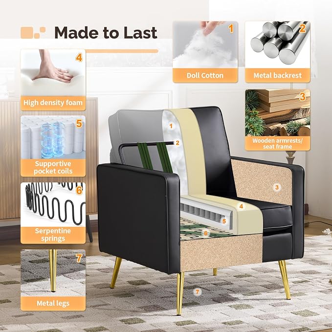 VINGLI Modern PU Leather Accent Chairs Set of 2, Single Sofa Chair - Image 5