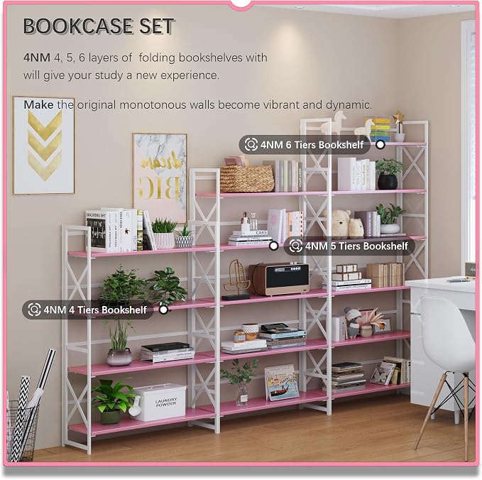 4NM Extra Wide 5 Tiers No Assembly Book Shelves, 51.2" H Folding Bookshelf - Image 5