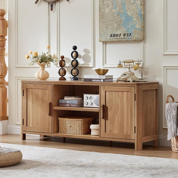 Joaxswe Farmhouse 55" Tv Stand, Dark Wood Entertainment Center - Image 9