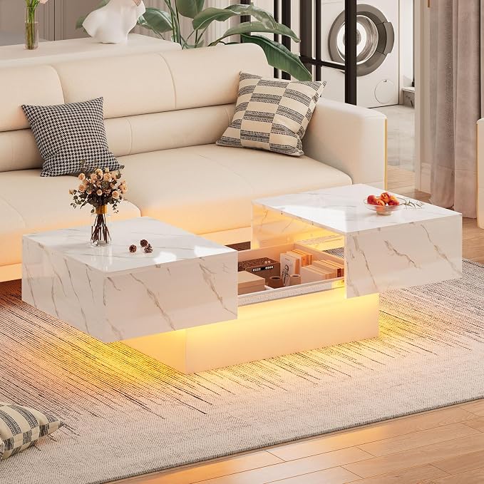 HedoAjim White Marble LED Coffee Table by HedoAjim