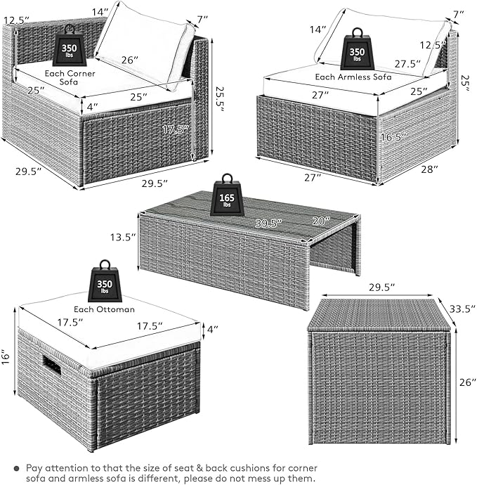 Tangkula 8 Piece Patio Wicker Furniture Set, Patiojoy Space Saving Outdoor PE - Image 4