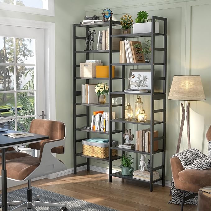 Homykic Double Wide Bamboo Bookshelf Black, 6-Tier Large Open Bookcase - Image 2