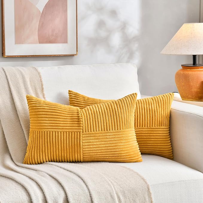 Fancy Homi 2 Packs Gold Yellow Lumbar Decorative Throw Pillow Covers 12x24 Inch - Image 5
