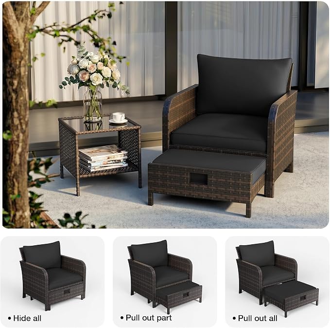 LEVELEVE Patio Conversation Set 5 Piece, Balcony Furniture Outdoor PE Rattan - Image 7