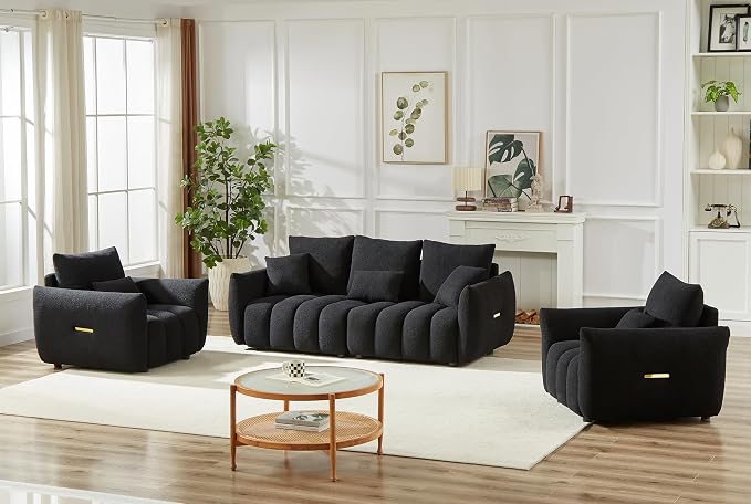 Antetek Set of 3 Teddy Sofa for Living Room, Modern 2 Units Deep Seat Sofa - Image 3