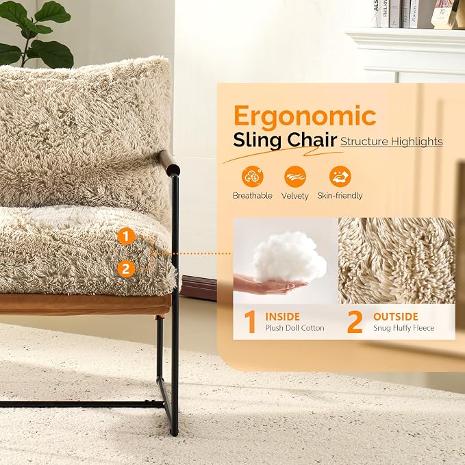 VINGLI 28" Wide Plush Upholstery Sling Modern Accent Chairs Set of 2, Cute - Image 5