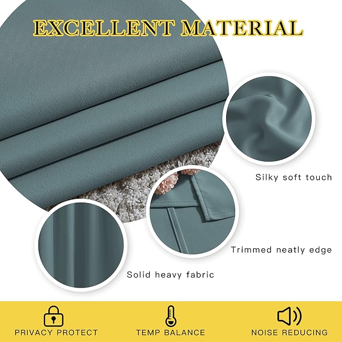 NICETOWN Greyish Blue Blackout Curtains 63 inches Long, Grommet Room Darkening - Image 4