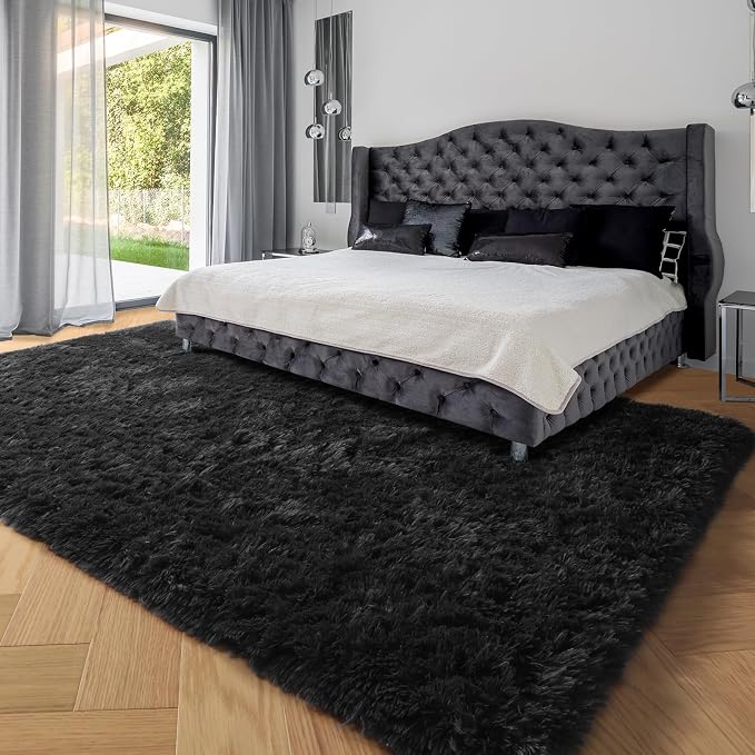 PAGISOFE Fluffy Shaggy Black Area Rug 8x10 Feet, Plush Rugs - Image 4