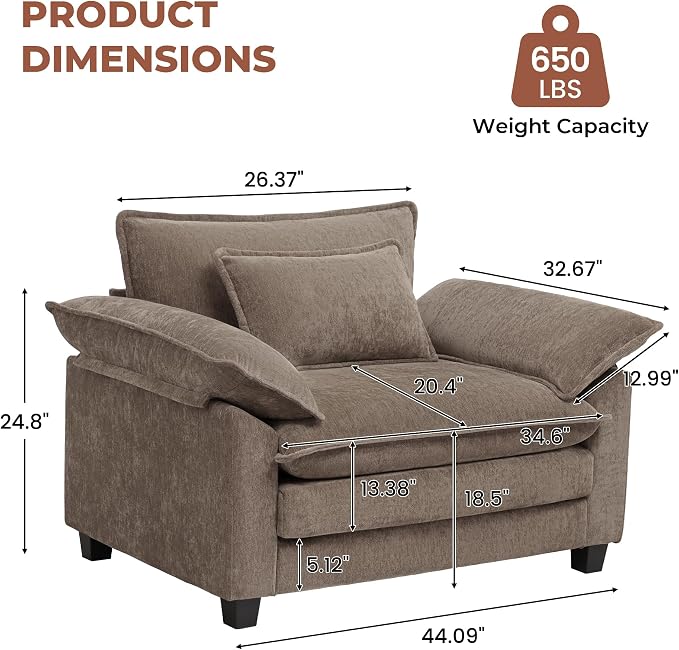 Oversized Accent Chair, Modern Chenille Cloud Sofa Chair - Image 2