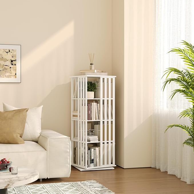 YOWOS Rotating Bookshelf Tower, 360° Display Spinning Bookcase, Bamboo - Image 5