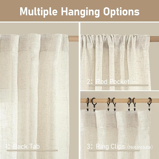 LAMIT Linen Sheer Curtains 72 Inch Length 2 Panels, Linen Textured Light - Image 2