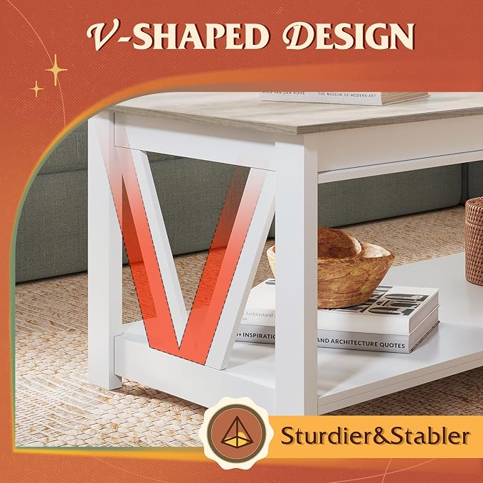 WLIVE Coffee Table, Wood Center Table - Image 5