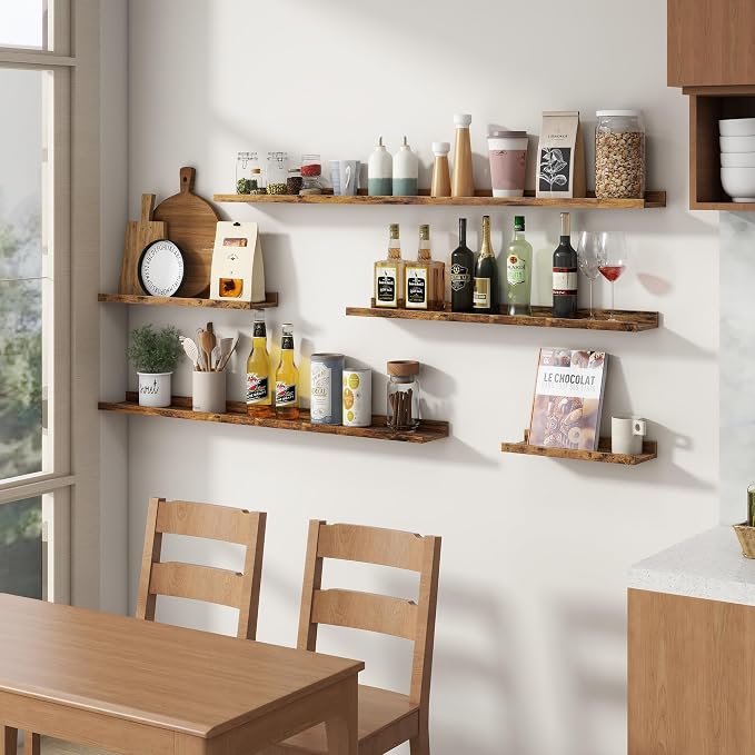 Floating Picture Ledge Shelves Set of 8, 16 Inch Solid Wood Wall Shelves - Image 7