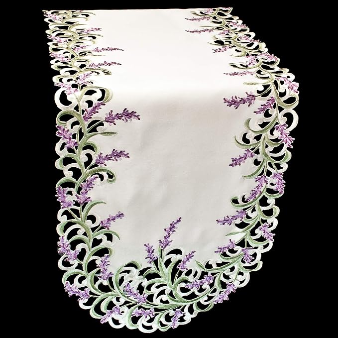 Embroidered Purple Embroidered Lavender Lilac Table Runner, Dresser Scarf - Image 5