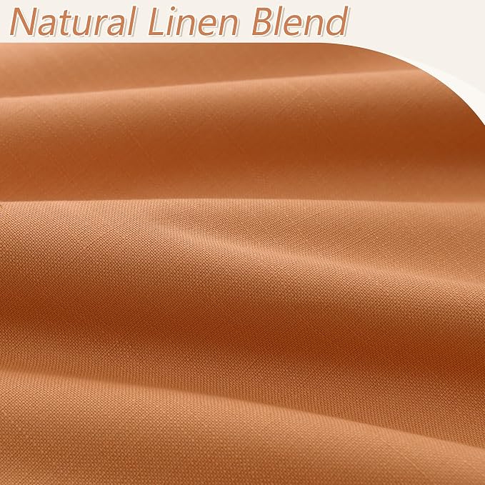 Guken Orange 100% Blackout Linen Curtains 90 Inch Length 2 Panels Set - Image 4