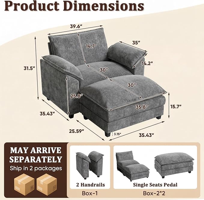 JUMMICO 40" Chaise Lounge Chair - Image 2