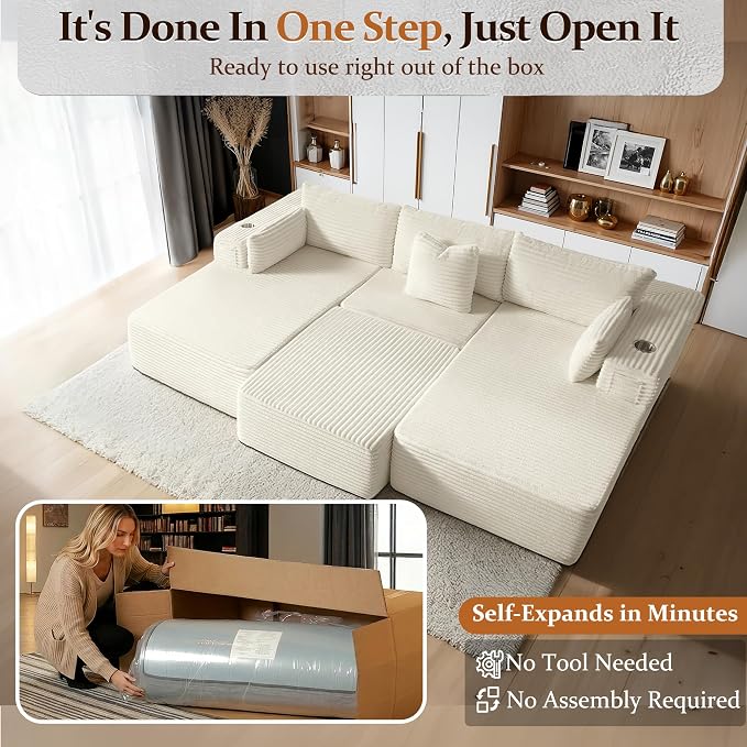 108" Cloud Sectional Couch, Comfort Sleep Sofa - Image 3