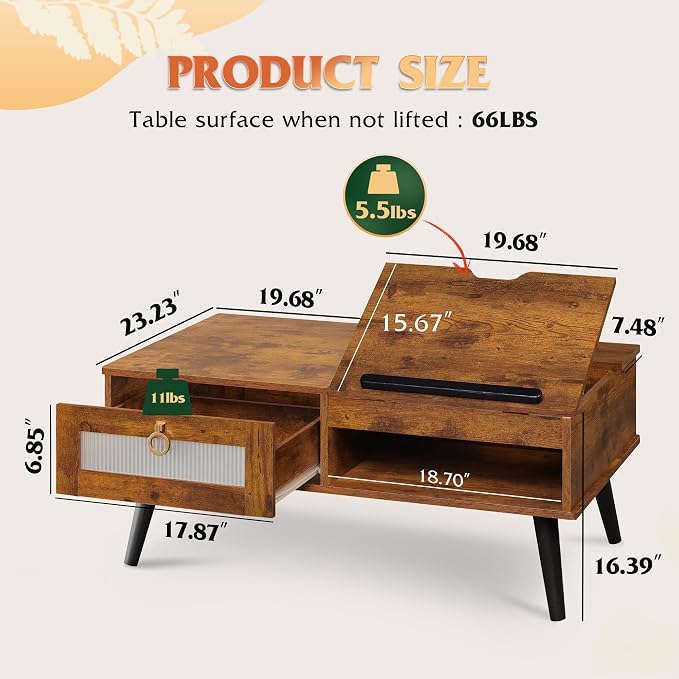 WLIVE Coffee Table, Lift Top Coffee Table - Image 3