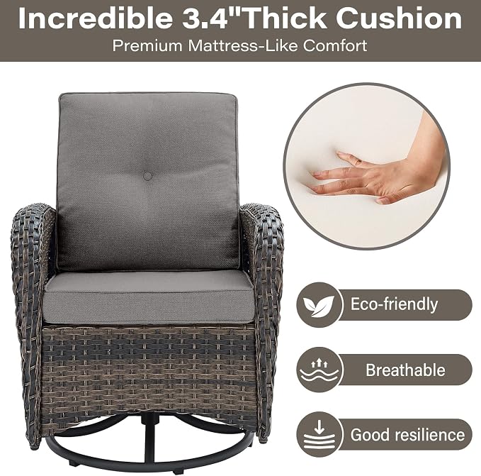 Belord Patio Furniture Swivel Glider PE Wicker Chairs, Outdoor Swivel Rocker - Image 6