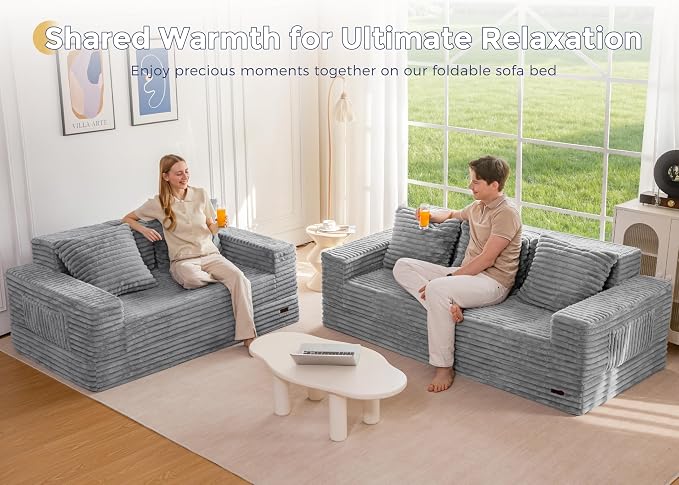 MAXYOYO Loveseat Sofa Bed, Striped Faux Fur Foldable Floor Sofa Couch in A Box - Image 2