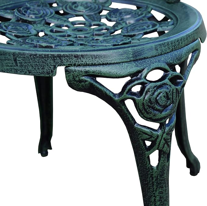 Oakland Living Cast Aluminum Conversation Set Metal Antique Green 3 Piece Patio - Image 5
