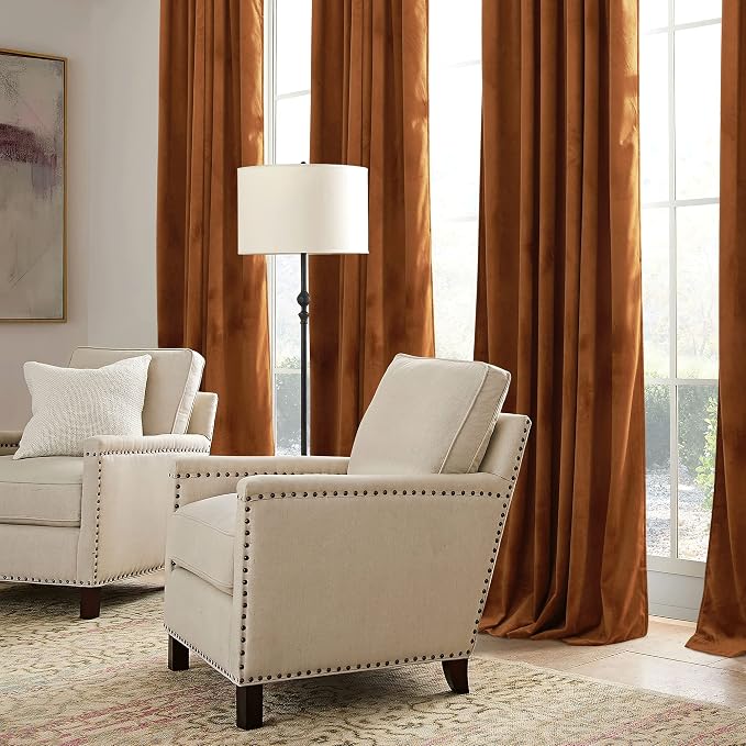 RYB HOME Orange Velvet Curtains 102 inches - Image 6