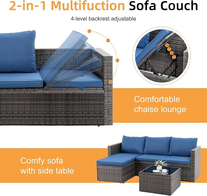 Shintenchi 4 Pieces Patio Furniture Sets, Outdoor Sofa Patio Sectional Sets All - Image 3
