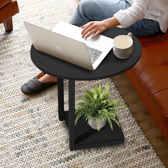 Hosfais Small Side Table End Table, C-Shaped Wood Coffee Table TV Tray - Image 5