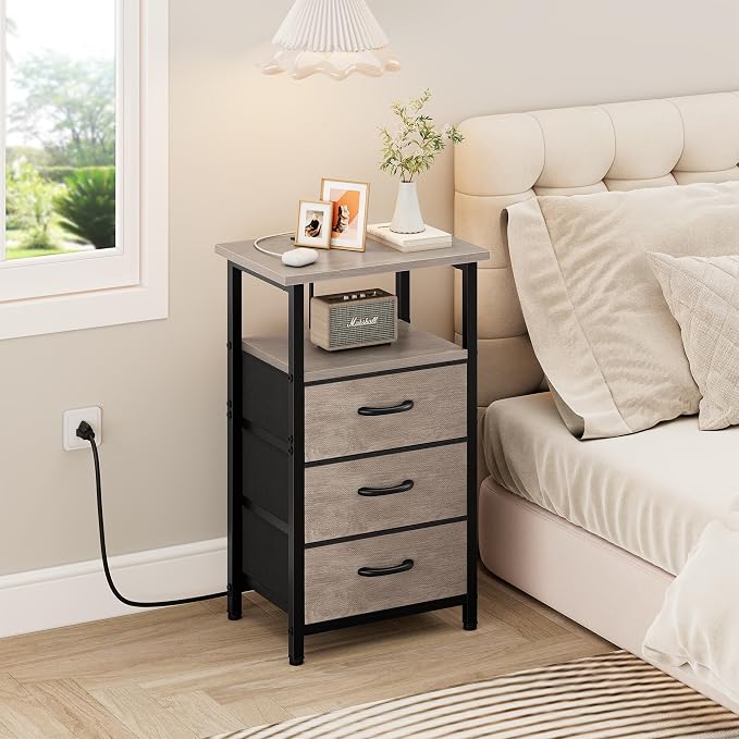 Vagusicc Nightstand with Charging Station, Bedside Table with USB Ports and - Image 2