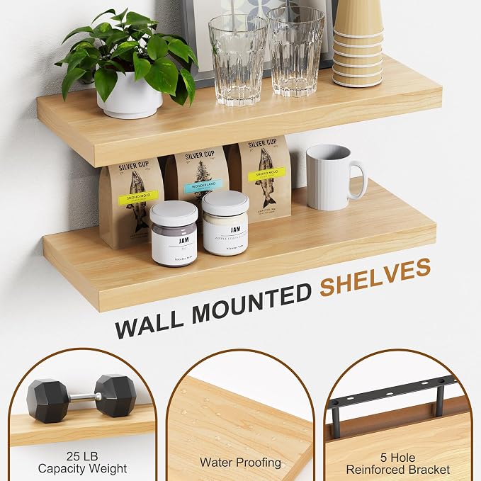 Bellsal Floating Shelves for Wall, Maple Wood Wall Shelf Set of 4, Living Room - Image 6