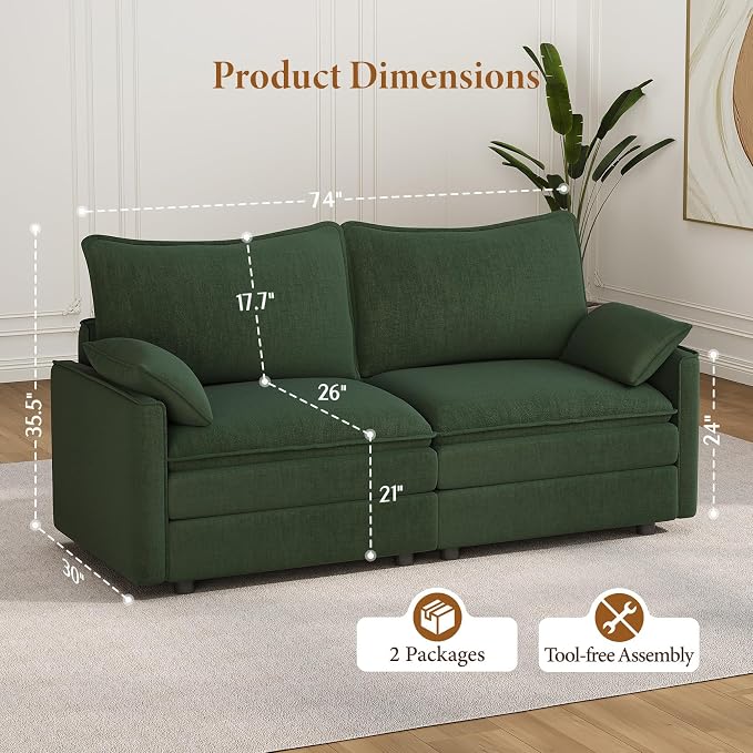 Vesgantti 74" Loveseat Sofa for Living Room, Comfy Cloud Couch Deep Seat - Image 2