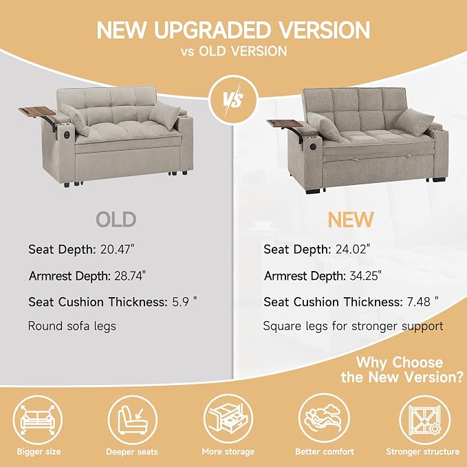 Auvsoce 65'' Chaise Lounge Chair Indoor, 3-in-1 Convertible Sofa Bed - Image 6